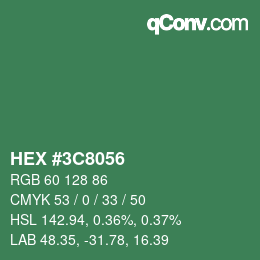 カラーコード: HEX #3C8056 | qconv.com