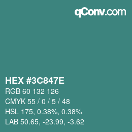 Color code: HEX #3C847E | qconv.com