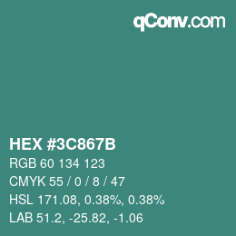 Color code: HEX #3C867B | qconv.com