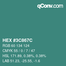 Color code: HEX #3C867C | qconv.com
