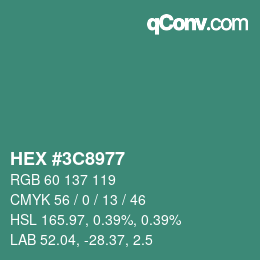 カラーコード: HEX #3C8977 | qconv.com