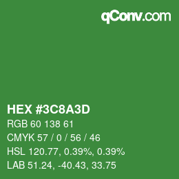 カラーコード: HEX #3C8A3D | qconv.com