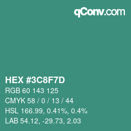 カラーコード: HEX #3C8F7D | qconv.com