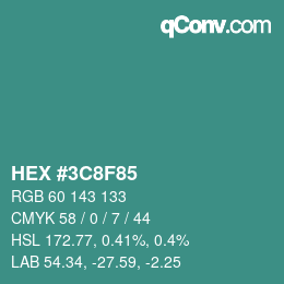 カラーコード: HEX #3C8F85 | qconv.com