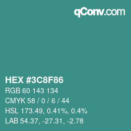 カラーコード: HEX #3C8F86 | qconv.com
