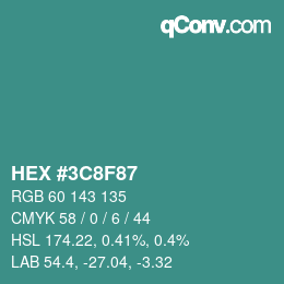 Color code: HEX #3C8F87 | qconv.com