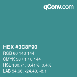 颜色代码: HEX #3C8F90 | qconv.com