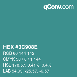 Color code: HEX #3C908E | qconv.com