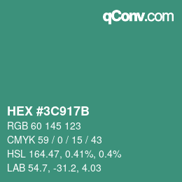 カラーコード: HEX #3C917B | qconv.com