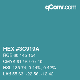 Color code: HEX #3C919A | qconv.com
