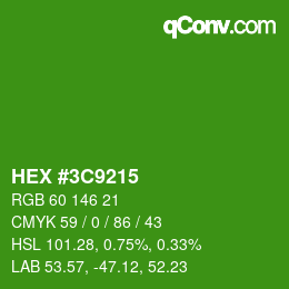 Farbcode: HEX #3C9215 | qconv.com