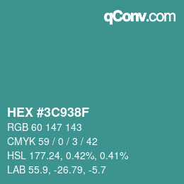 Color code: HEX #3C938F | qconv.com