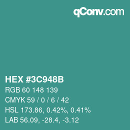 Color code: HEX #3C948B | qconv.com