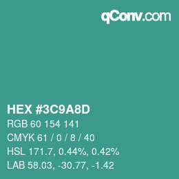 颜色代码: HEX #3C9A8D | qconv.com