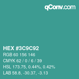 カラーコード: HEX #3C9C92 | qconv.com