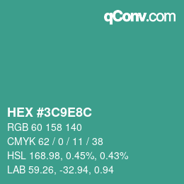 Color code: HEX #3C9E8C | qconv.com