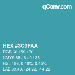 颜色代码: HEX #3C9FAA | qconv.com