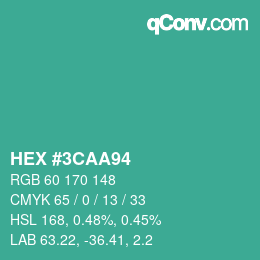 カラーコード: HEX #3CAA94 | qconv.com