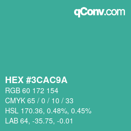 カラーコード: HEX #3CAC9A | qconv.com