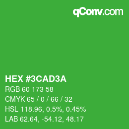 カラーコード: HEX #3CAD3A | qconv.com
