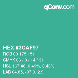 Color code: HEX #3CAF97 | qconv.com