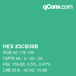 Color code: HEX #3CB38B | qconv.com