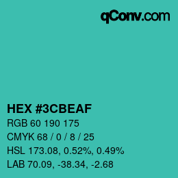 Color code: HEX #3CBEAF | qconv.com
