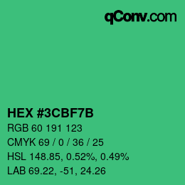 Color code: HEX #3CBF7B | qconv.com