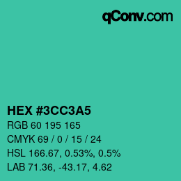カラーコード: HEX #3CC3A5 | qconv.com