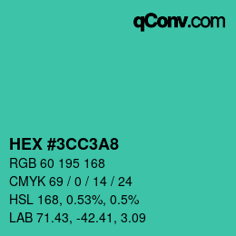 颜色代码: HEX #3CC3A8 | qconv.com