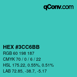 Color code: HEX #3CC6BB | qconv.com