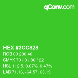 颜色代码: HEX #3CC828 | qconv.com