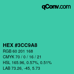 カラーコード: HEX #3CC9A8 | qconv.com