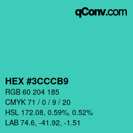 Color code: HEX #3CCCB9 | qconv.com