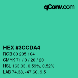 カラーコード: HEX #3CCDA4 | qconv.com