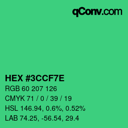 カラーコード: HEX #3CCF7E | qconv.com