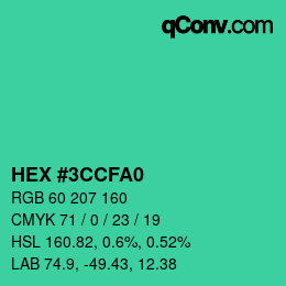 カラーコード: HEX #3CCFA0 | qconv.com