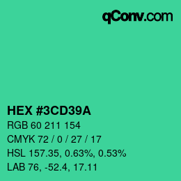 カラーコード: HEX #3CD39A | qconv.com