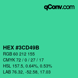 カラーコード: HEX #3CD49B | qconv.com