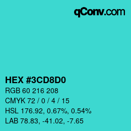 カラーコード: HEX #3CD8D0 | qconv.com