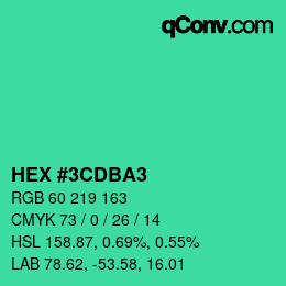カラーコード: HEX #3CDBA3 | qconv.com