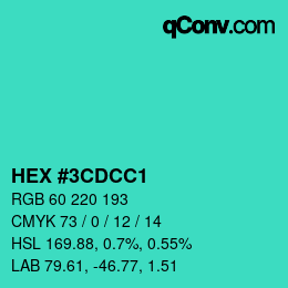 Color code: HEX #3CDCC1 | qconv.com