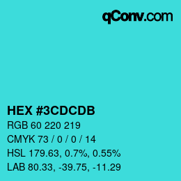 Color code: HEX #3CDCDB | qconv.com