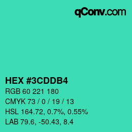 颜色代码: HEX #3CDDB4 | qconv.com