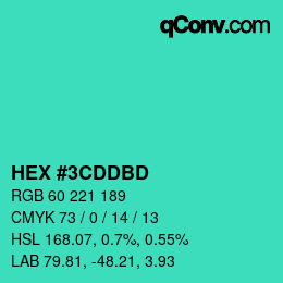 颜色代码: HEX #3CDDBD | qconv.com