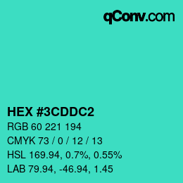 颜色代码: HEX #3CDDC2 | qconv.com