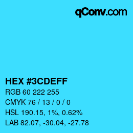 カラーコード: HEX #3CDEFF | qconv.com