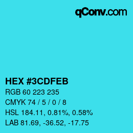 Color code: HEX #3CDFEB | qconv.com