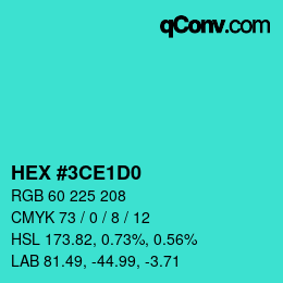 カラーコード: HEX #3CE1D0 | qconv.com