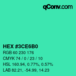 カラーコード: HEX #3CE6B0 | qconv.com